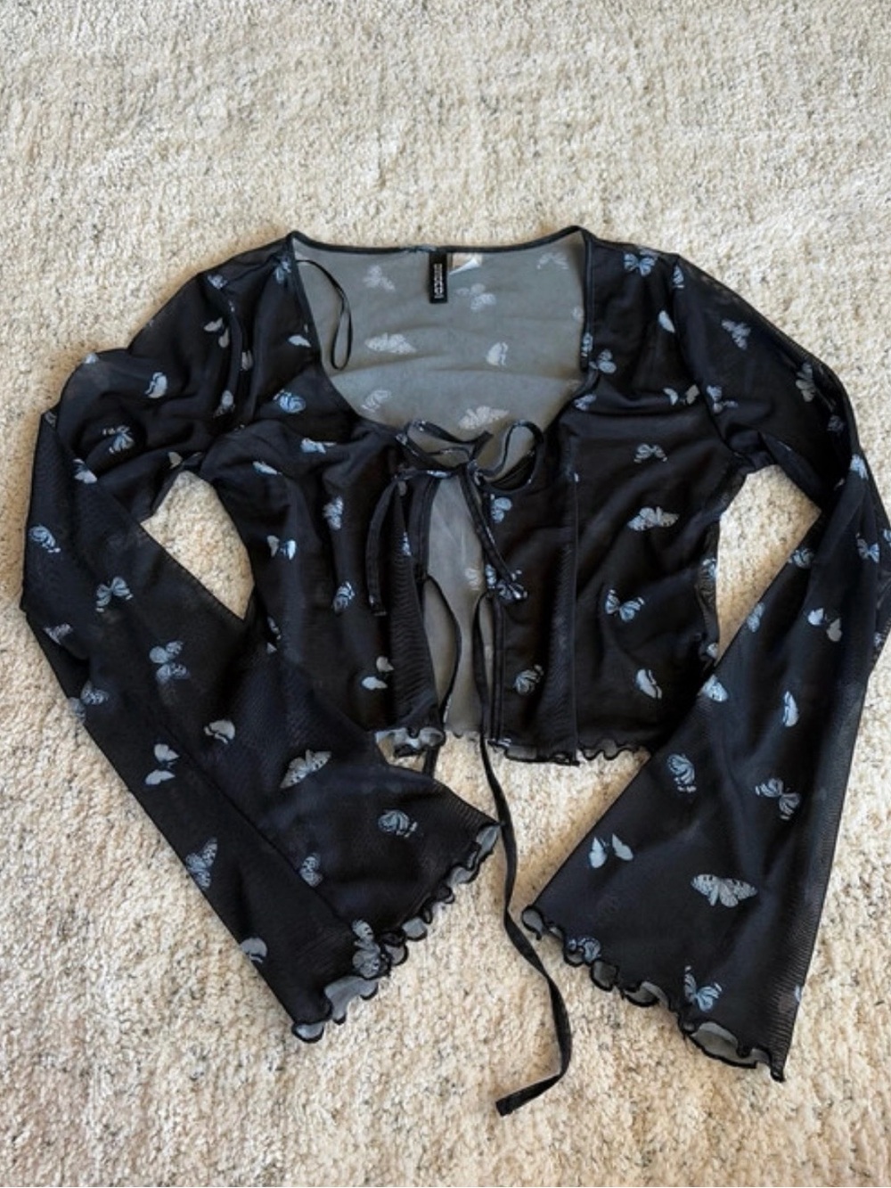 Sheer Butterfly Tie-Front Blouse
